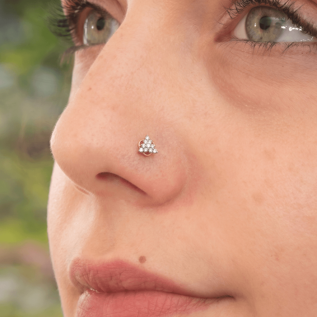 Radiant Diamond Pyramid Cluster Nose Pin in 18K Yellow Gold