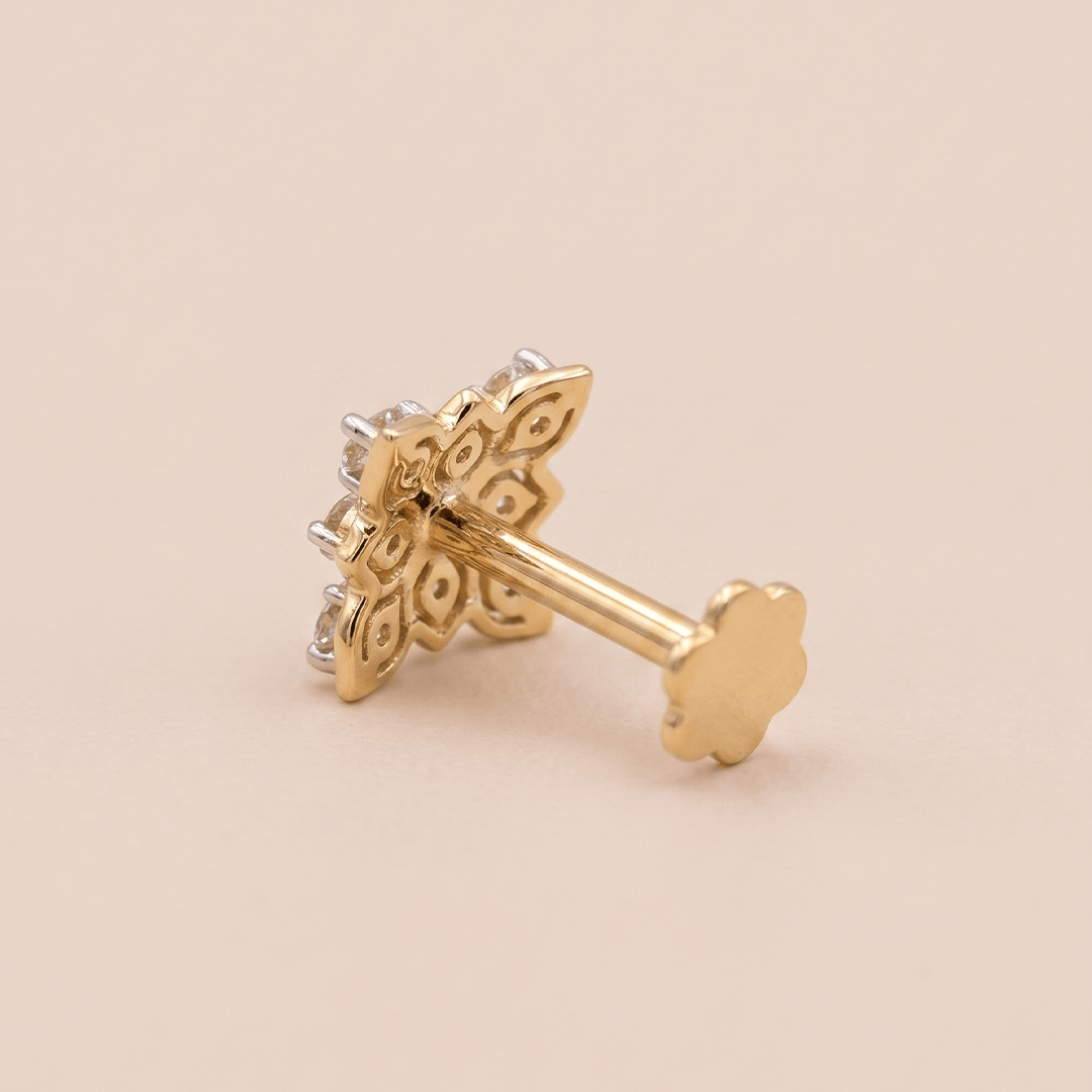 Vintage-Inspired Diamond Mandala Nose Pin in 18K Yellow Gold