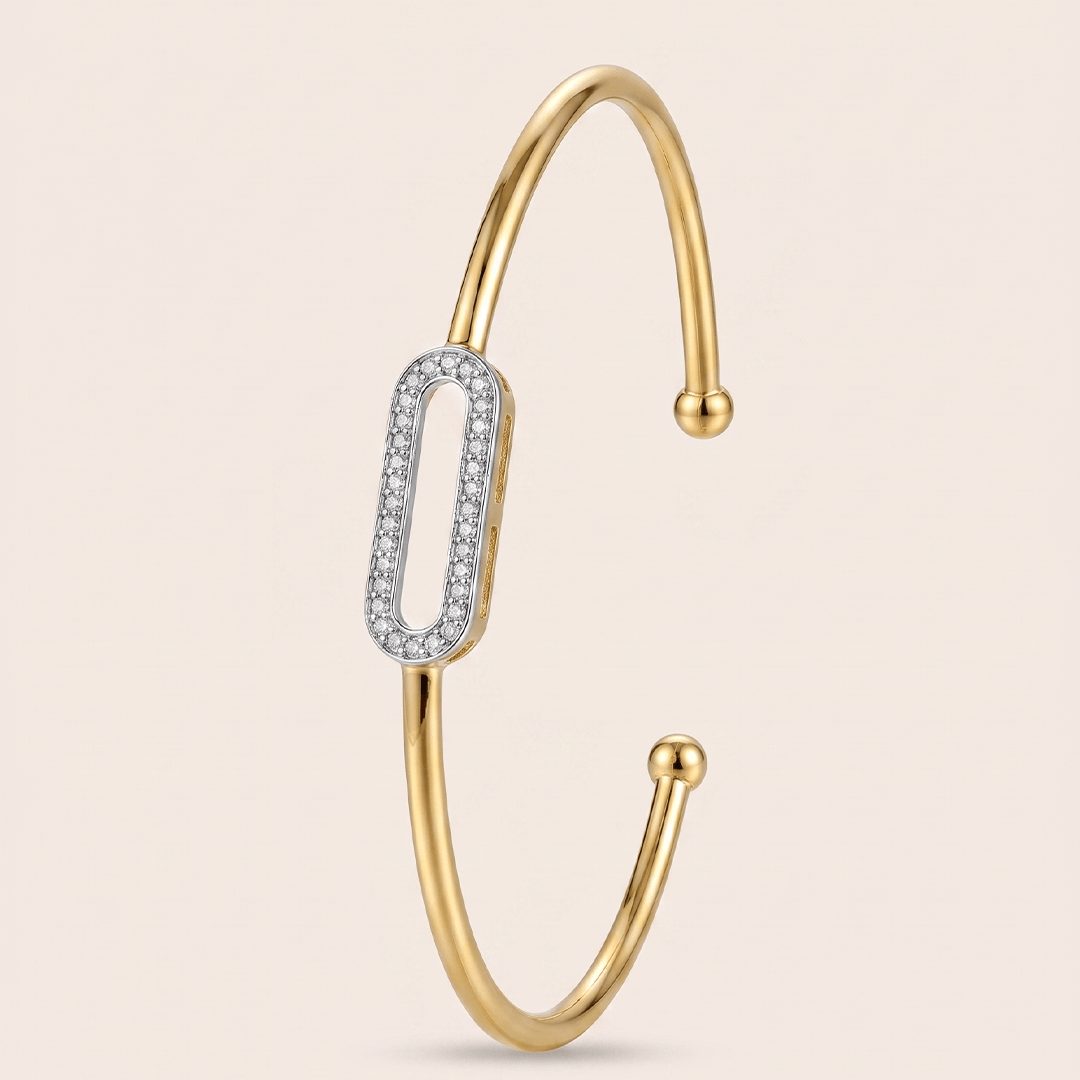 Sleek Diamond Elongated Oval Kada Bangle in 18K Yellow Gold