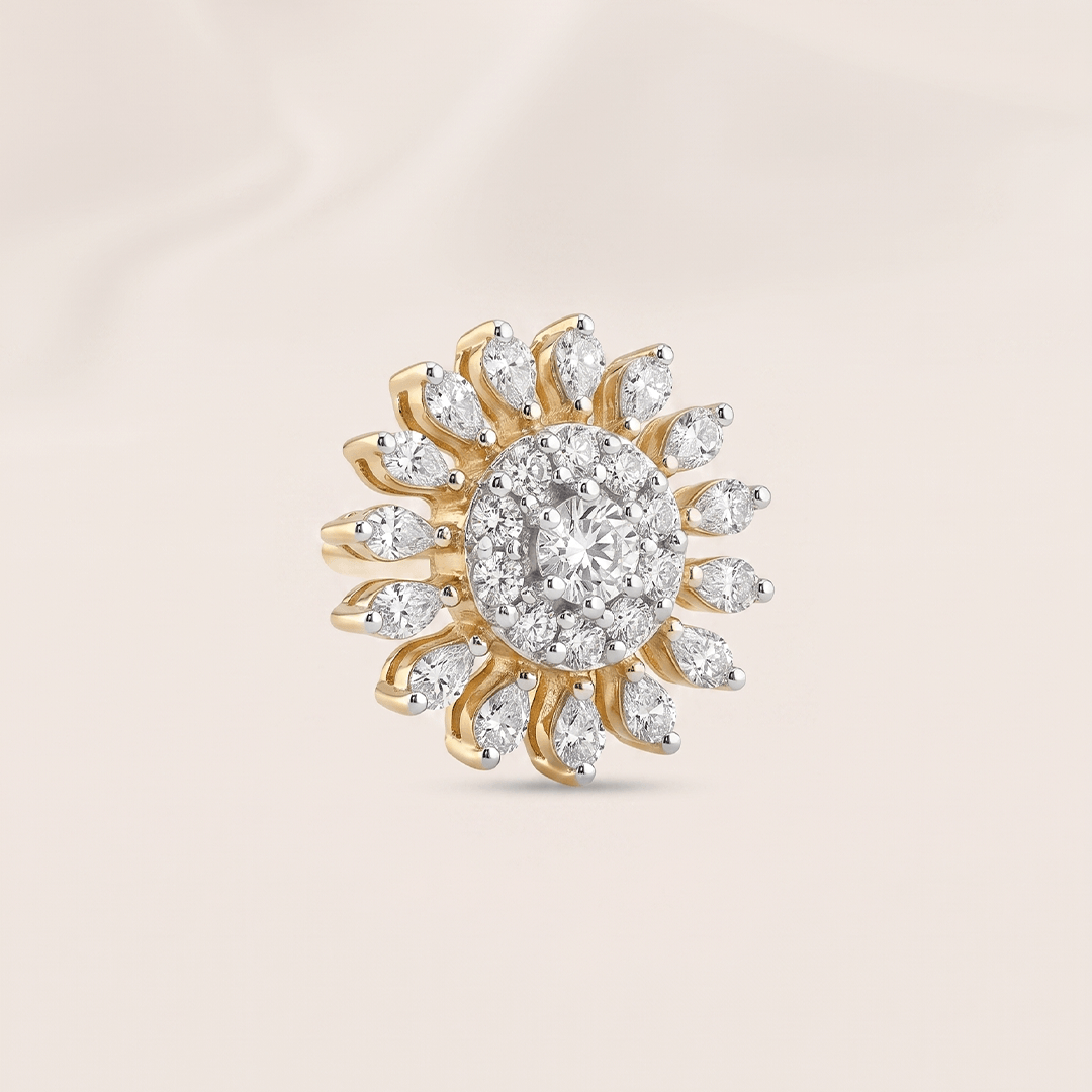 Elaborate Diamond Sunburst Cluster Nose Pin in 18K Rose Gold