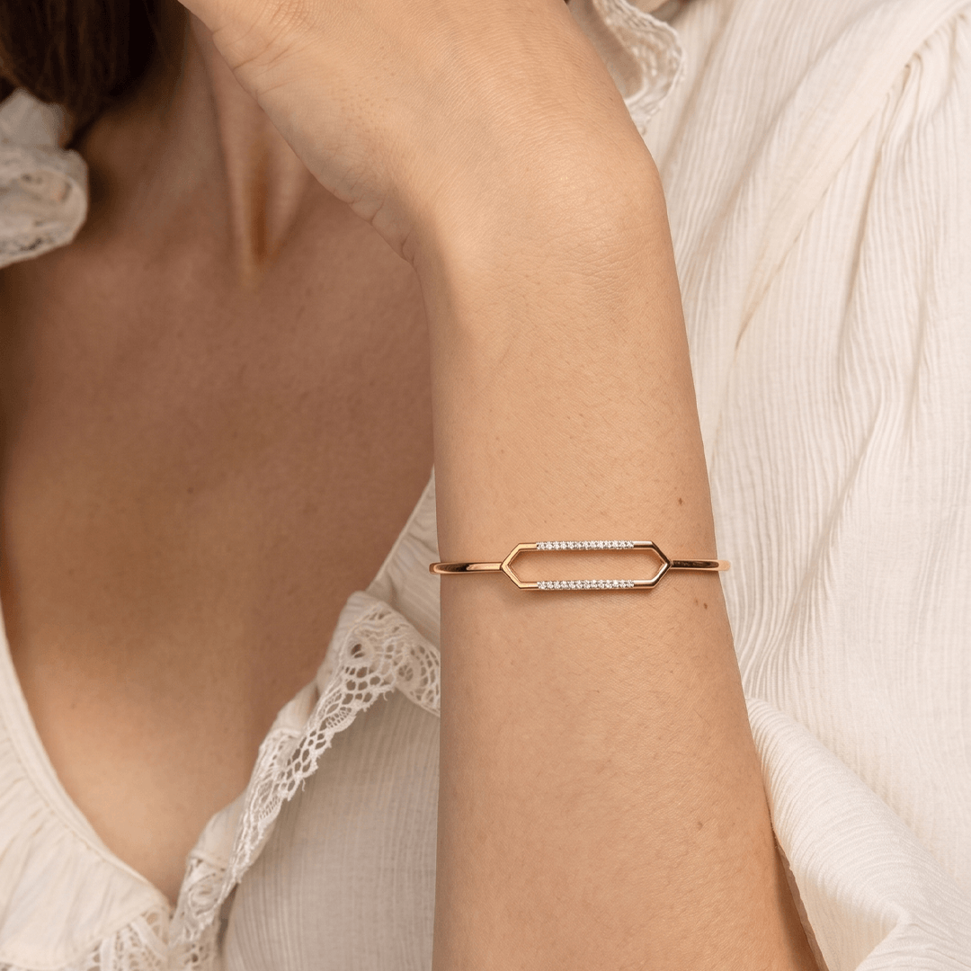 Modern Diamond Elongated Hexagon Openable Bangle in 18K Yellow Gold