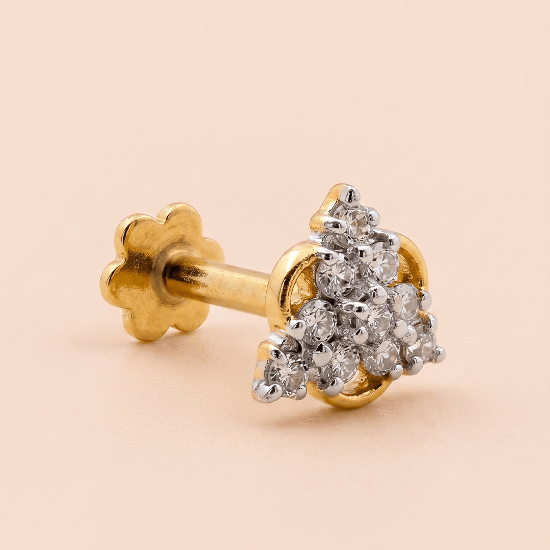 Radiant Diamond Pyramid Cluster Nose Pin in 18K Yellow Gold