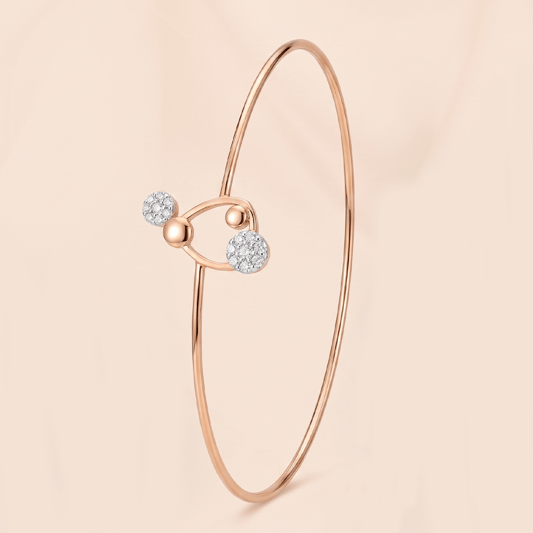 Modern Diamond Twin Disc & Bead Bangle in 18K Rose Gold