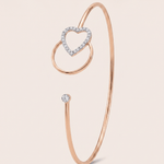 Load image into Gallery viewer, Romantic Diamond Heart and Circle Bypass Bangle in 18K Rose Gold
