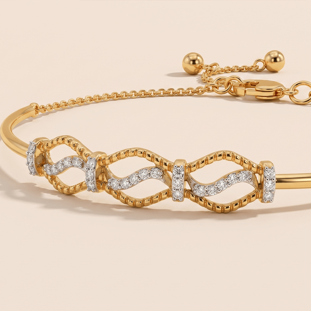 Elegant Diamond Interlocking Wave Bolo Bracelet in 18K Yellow Gold