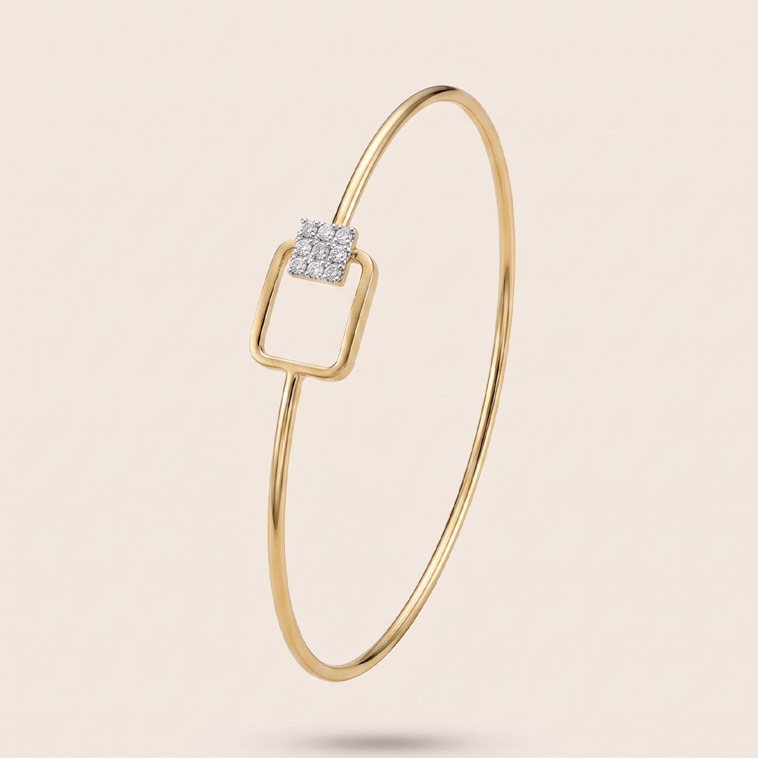 Modern Geometric Diamond Square Bypass Bangle in 18K Yellow Gold