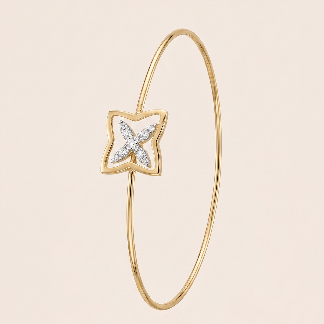 Modern Diamond Interlocking Floral Star Bangle in 18K Yellow Gold