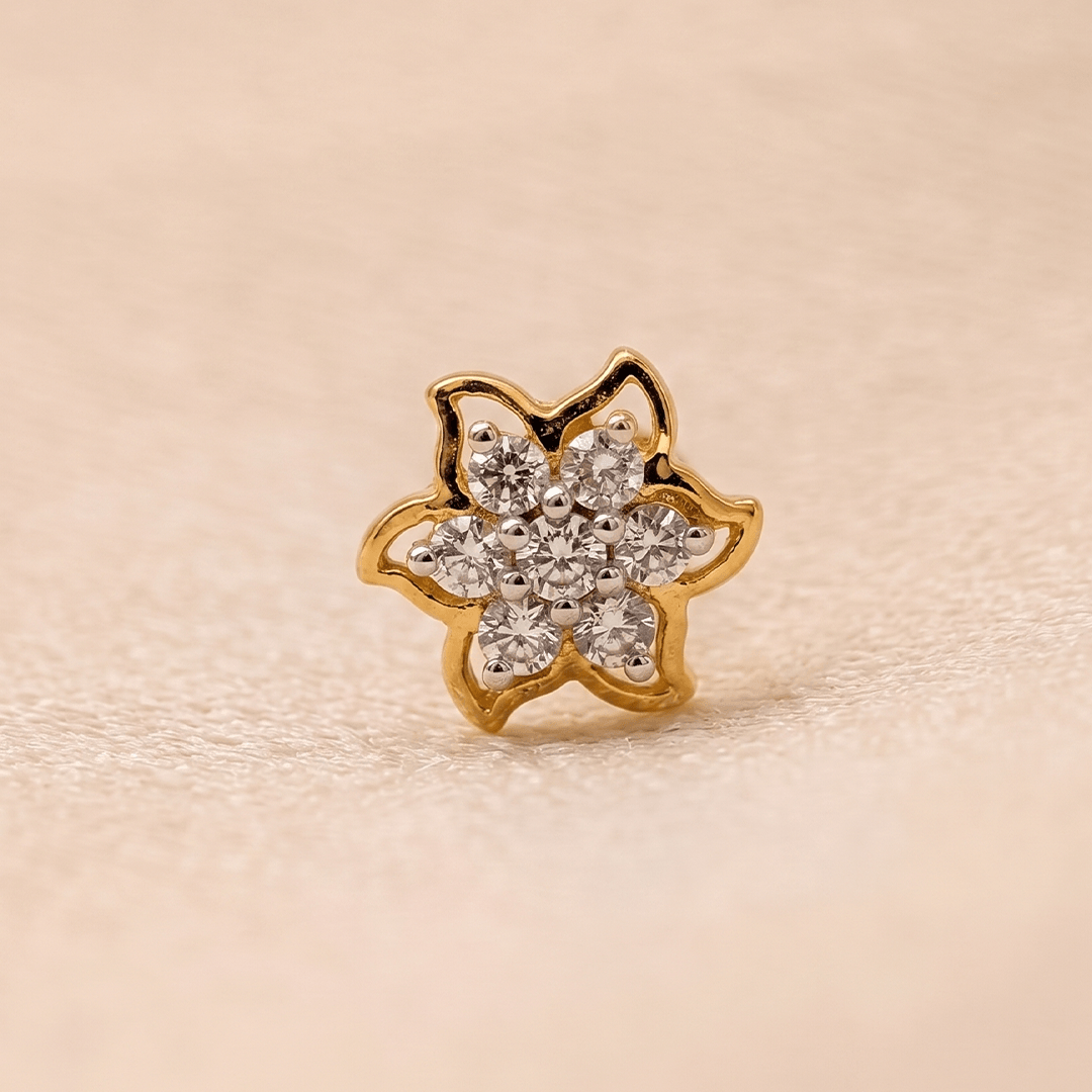 Brilliant Diamond Floral Bloom Nose Pin in 18K Yellow Gold