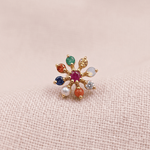 Load image into Gallery viewer, Vibrant Navaratna-Inspired Floral Nose Pin in 18K Yellow Gold
