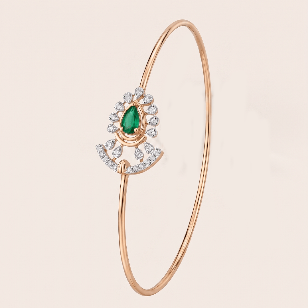 Regal Green Drop and Diamond Fan Openable Bangle in 18K Rose Gold