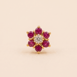 Load image into Gallery viewer, Vibrant Red Zirconia and Diamond Floral Nose Pin in 18K Yellow Gold
