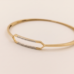 Load image into Gallery viewer, Modern Diamond Elongated Hexagon Openable Bangle in 18K Yellow Gold
