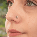 Load image into Gallery viewer, Swirling Diamond Floral Blossom Nose Pin in 18K Yellow Gold
