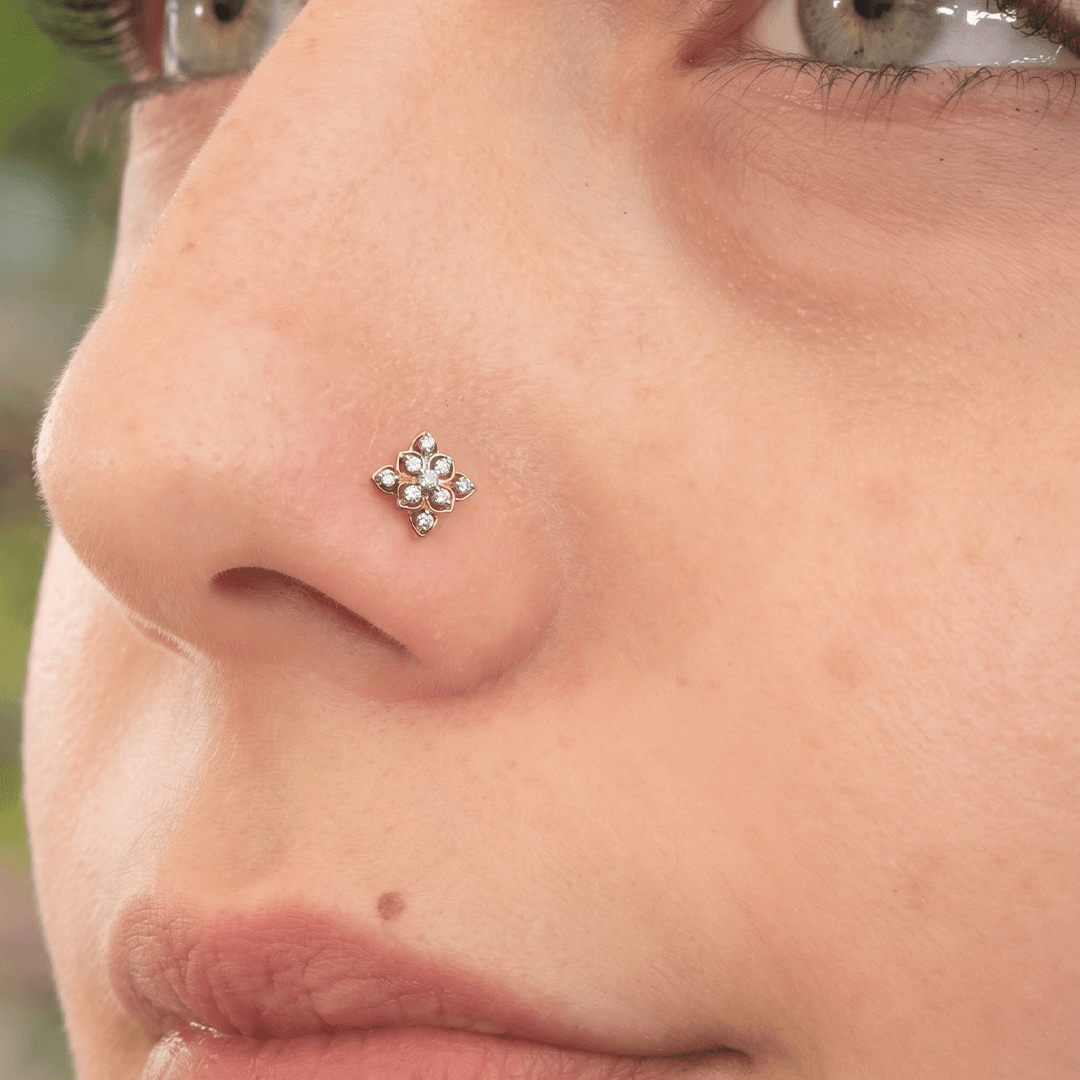 Vintage-Inspired Diamond Mandala Nose Pin in 18K Yellow Gold
