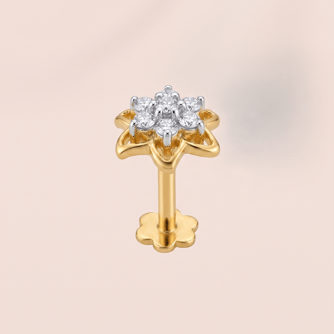 Brilliant Diamond Floral Bloom Nose Pin in 18K Yellow Gold