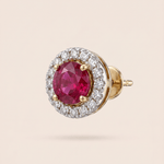 Load image into Gallery viewer, Classic Crimson Zirconia and Diamond Halo Nose Pin in 18K Yellow Gold
