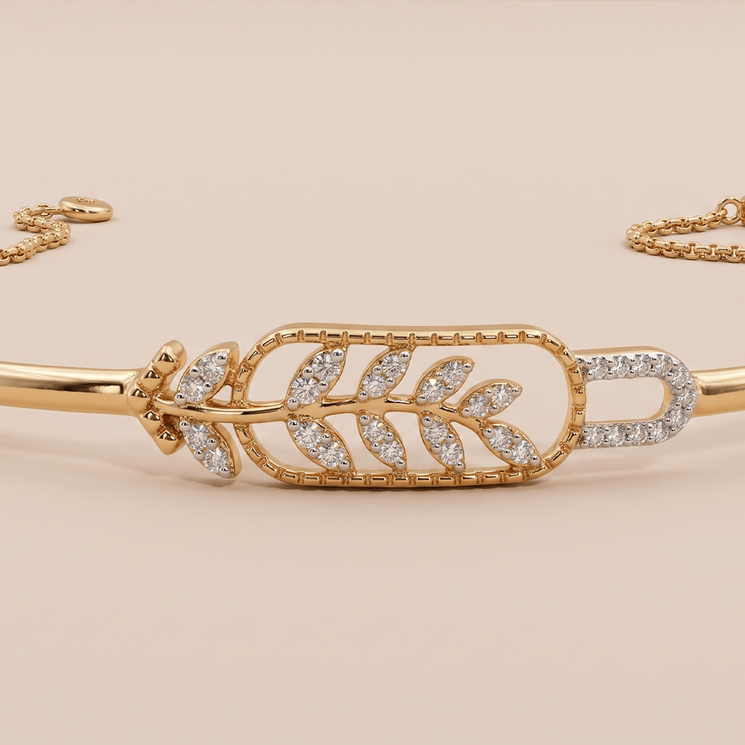 Elegant Diamond Botanical Fern Bolo Bracelet in 18K Rose Gold