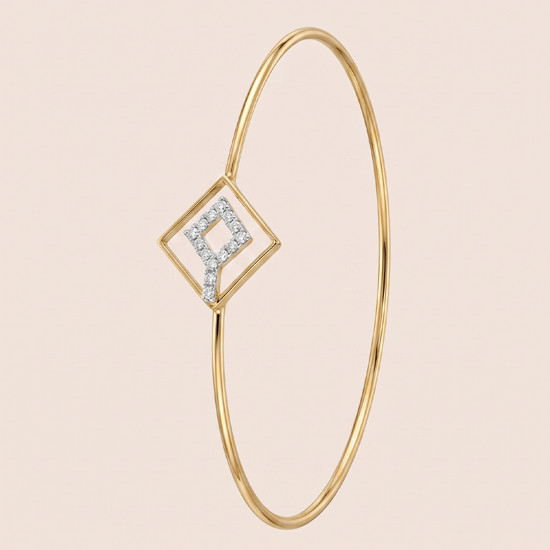 Modern Geometric Diamond Interlocking Rhombus Bangle in 18K Yellow Gold