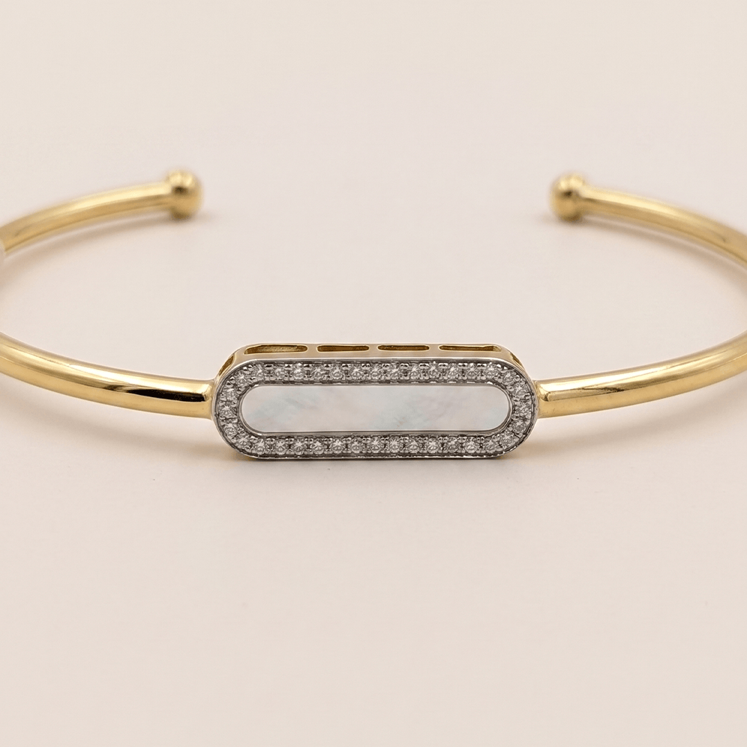 Sleek Diamond Elongated Oval Kada Bangle in 18K Yellow Gold