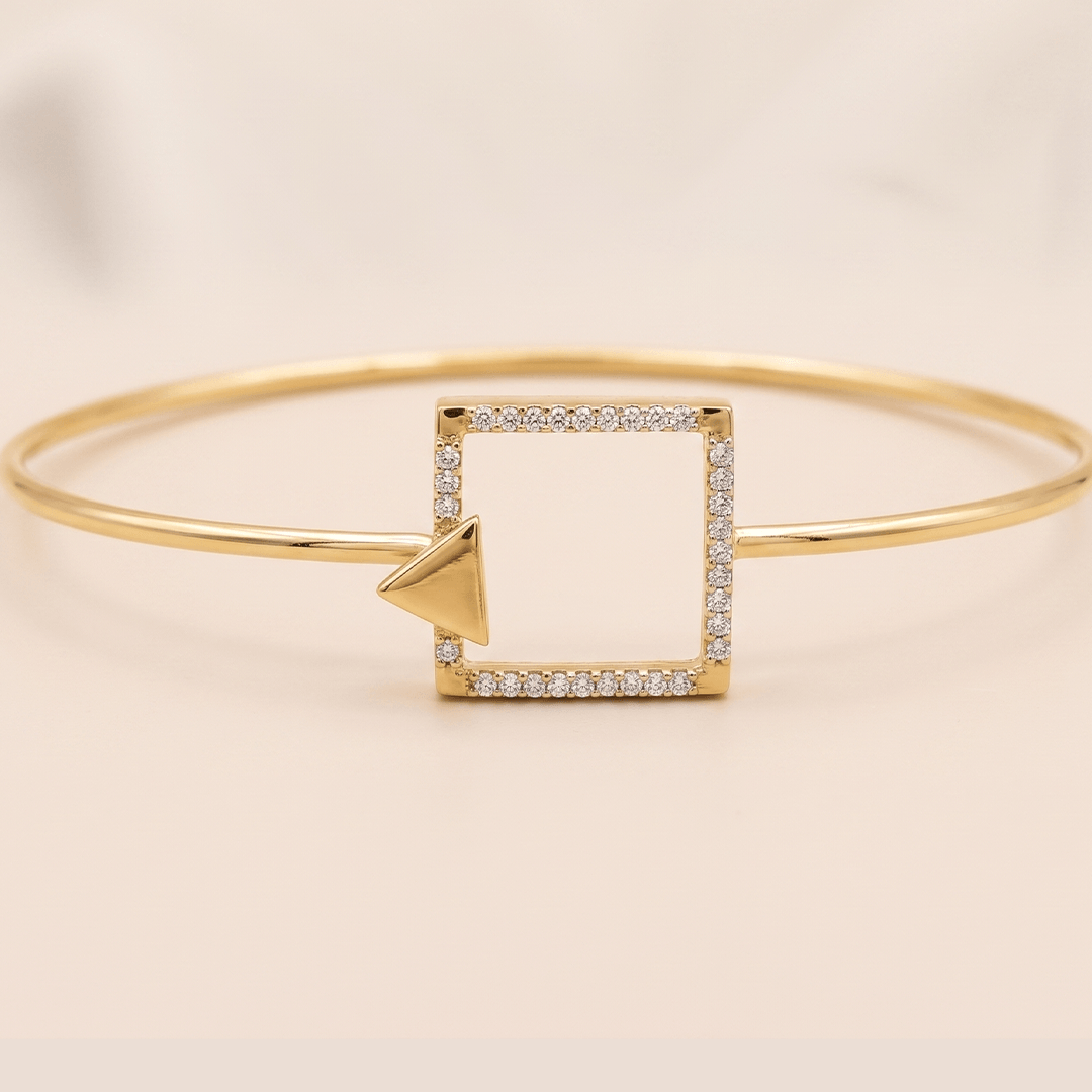 Modern Geometric Diamond Square & Triangle Openable Bangle in 18K Yellow Gold