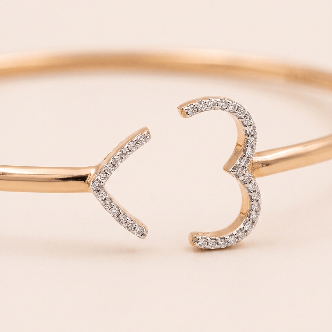 Romantic Diamond Split Heart Cuff Bangle in 18K Rose Gold