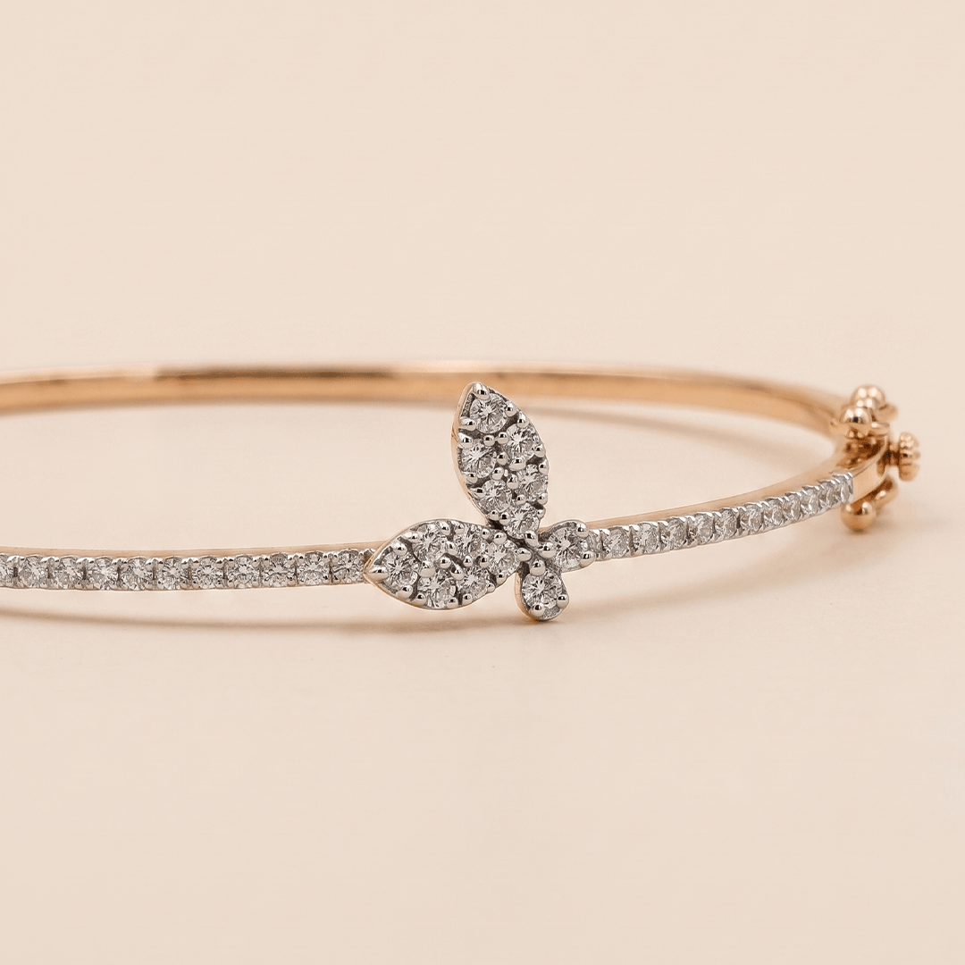 Radiant Diamond Butterfly Motif Half-Pave Bangle in 18K Rose Gold