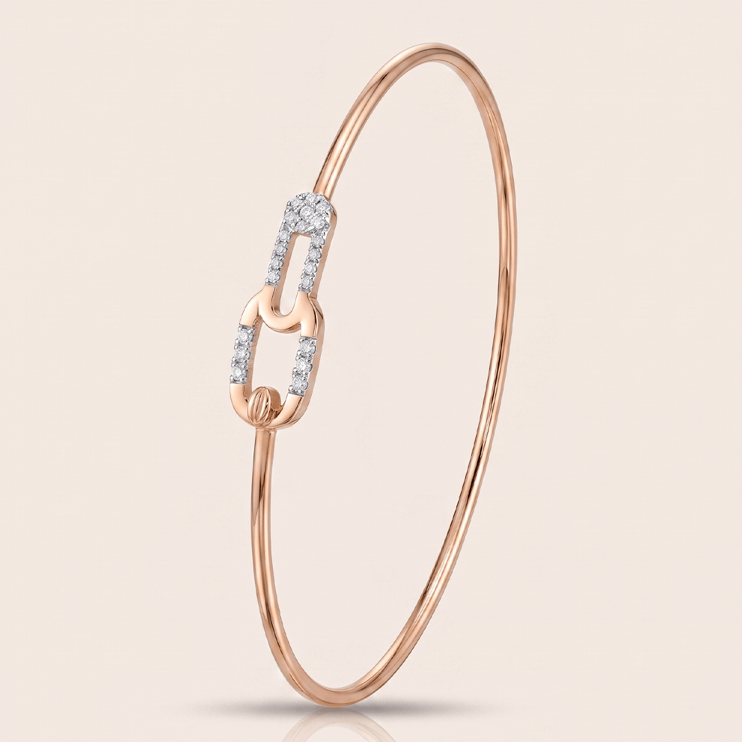 Chic Diamond Safety Pin Motif Openable Bangle in 18K Rose Gold
