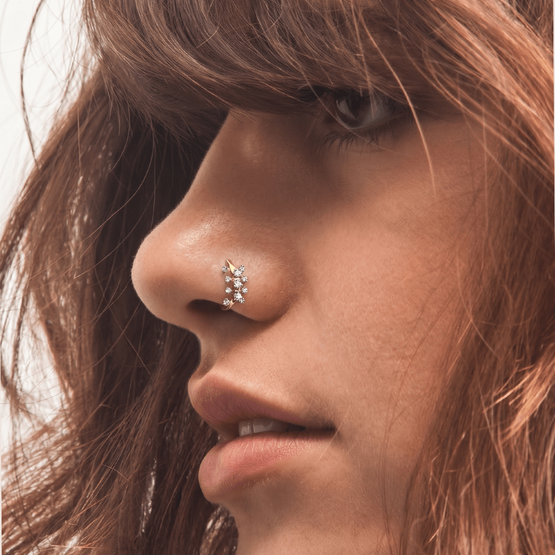 Celestial diamond constellation hoop nose pin in 18k yellow gold