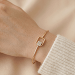 Load image into Gallery viewer, Modern Geometric Diamond Square Bypass Bangle in 18K Yellow Gold
