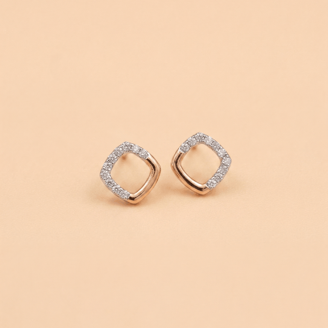 Modern Open Cushion Diamond Stud Earrings in 18K Rose Gold