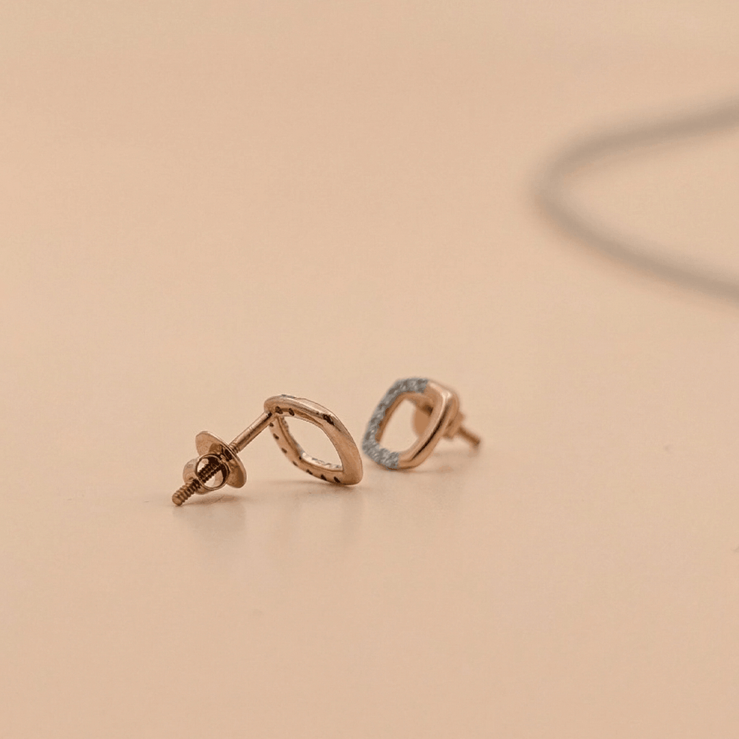 Modern Open Cushion Diamond Stud Earrings in 18K Rose Gold