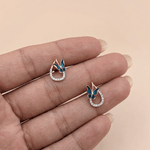 Load image into Gallery viewer, Enchanted Butterfly 18K Rose Gold Diamond &amp; Blue Enamel Stud Earrings
