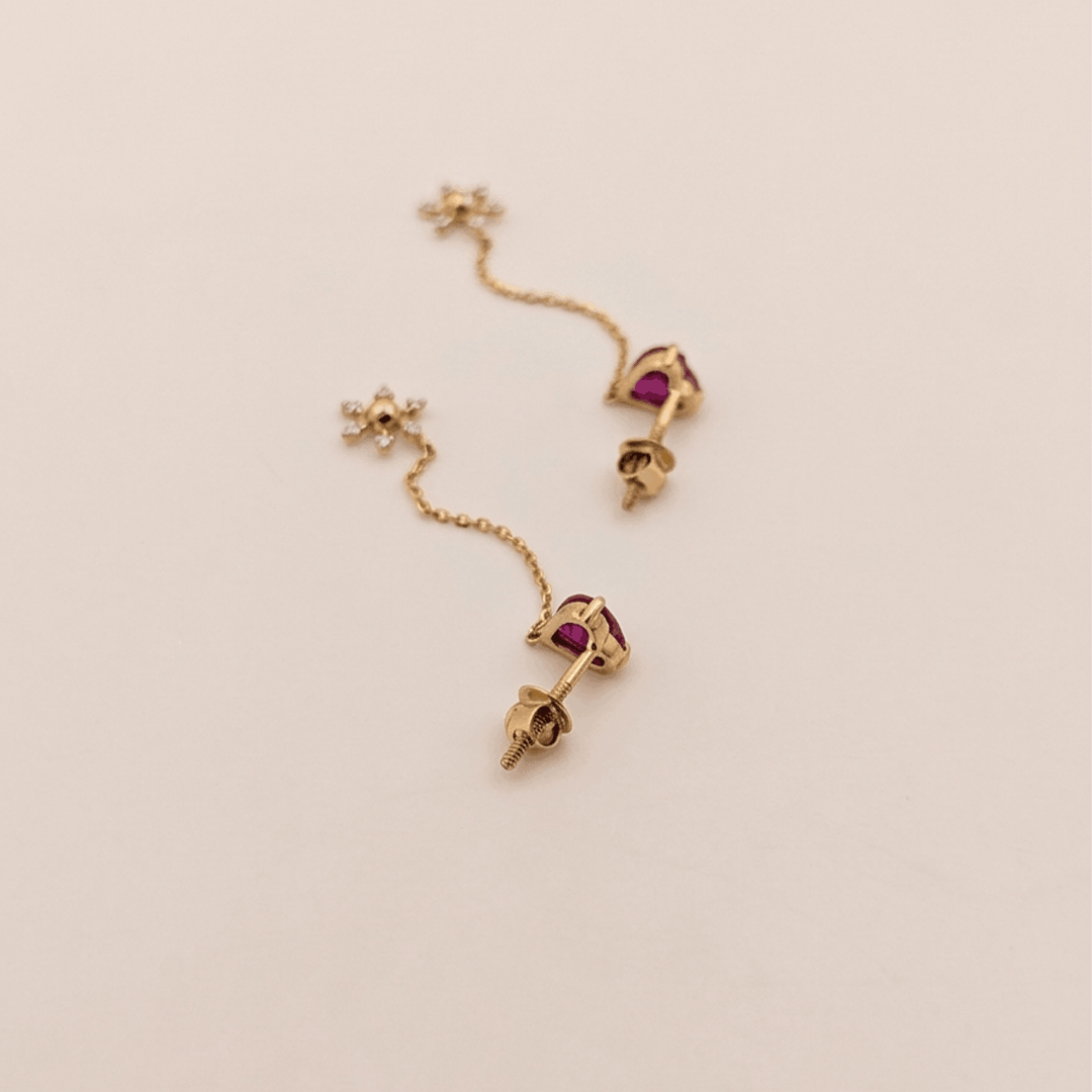 Vibrant Heart & Starburst Diamond Dangle Earrings in 18K Yellow Gold
