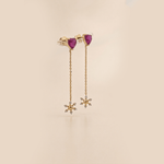 Load image into Gallery viewer, Vibrant Heart &amp; Starburst Diamond Dangle Earrings in 18K Yellow Gold
