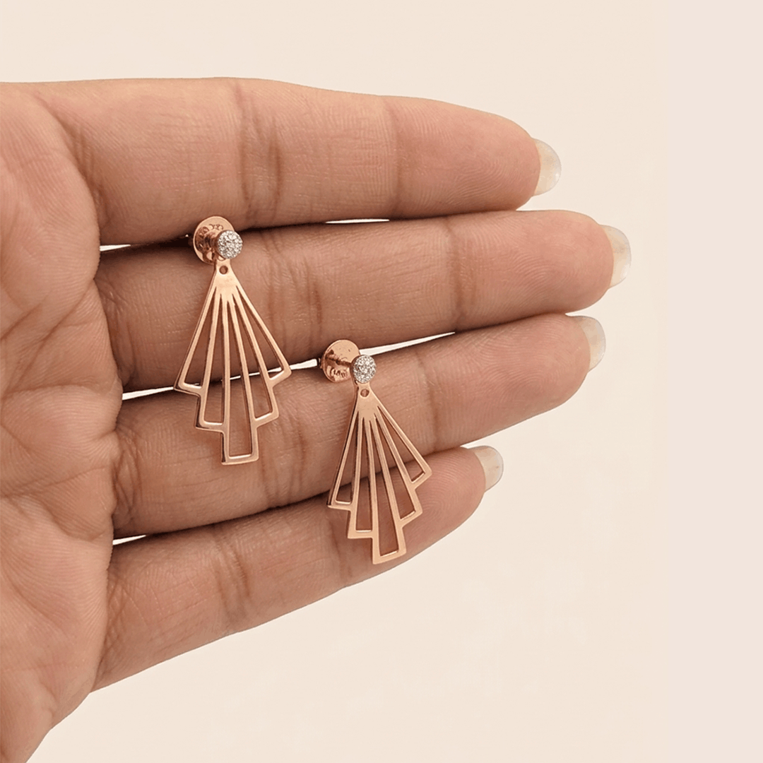 Art Deco Sunburst Diamond Jacket Earrings in 18K Rose Gold