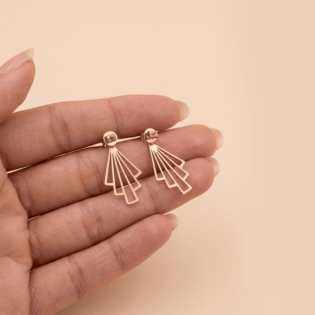Art Deco Sunburst Diamond Jacket Earrings in 18K Rose Gold