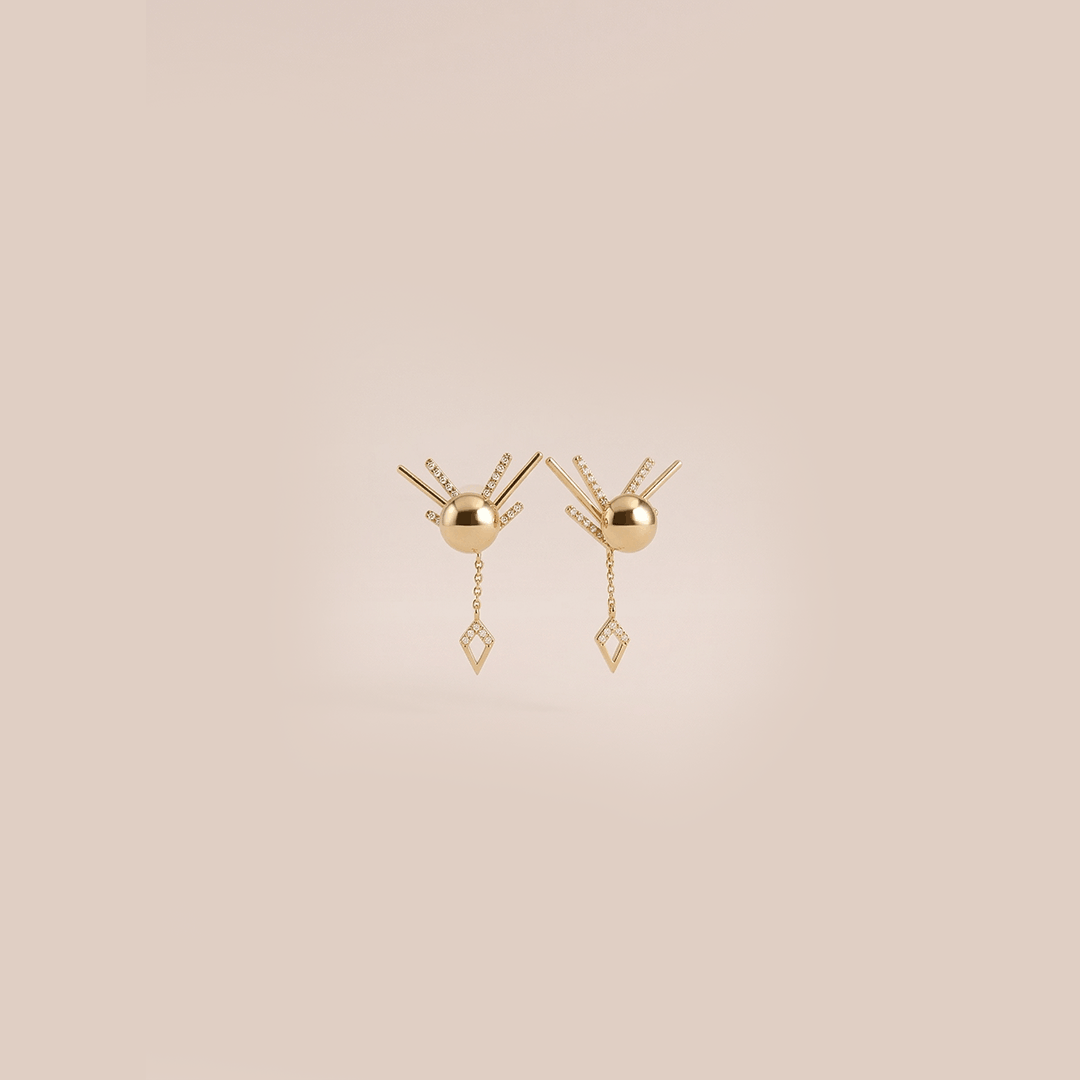 Geometric Chevron Diamond Dangle Earrings in 18K Rose Gold