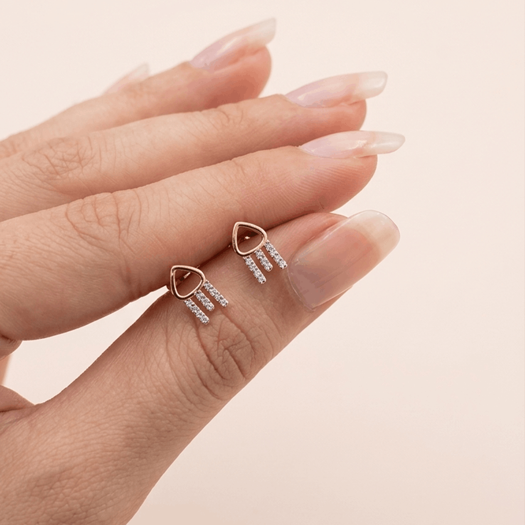 Geometric Open Arrowhead Diamond Stud Earrings in 18K Rose Gold