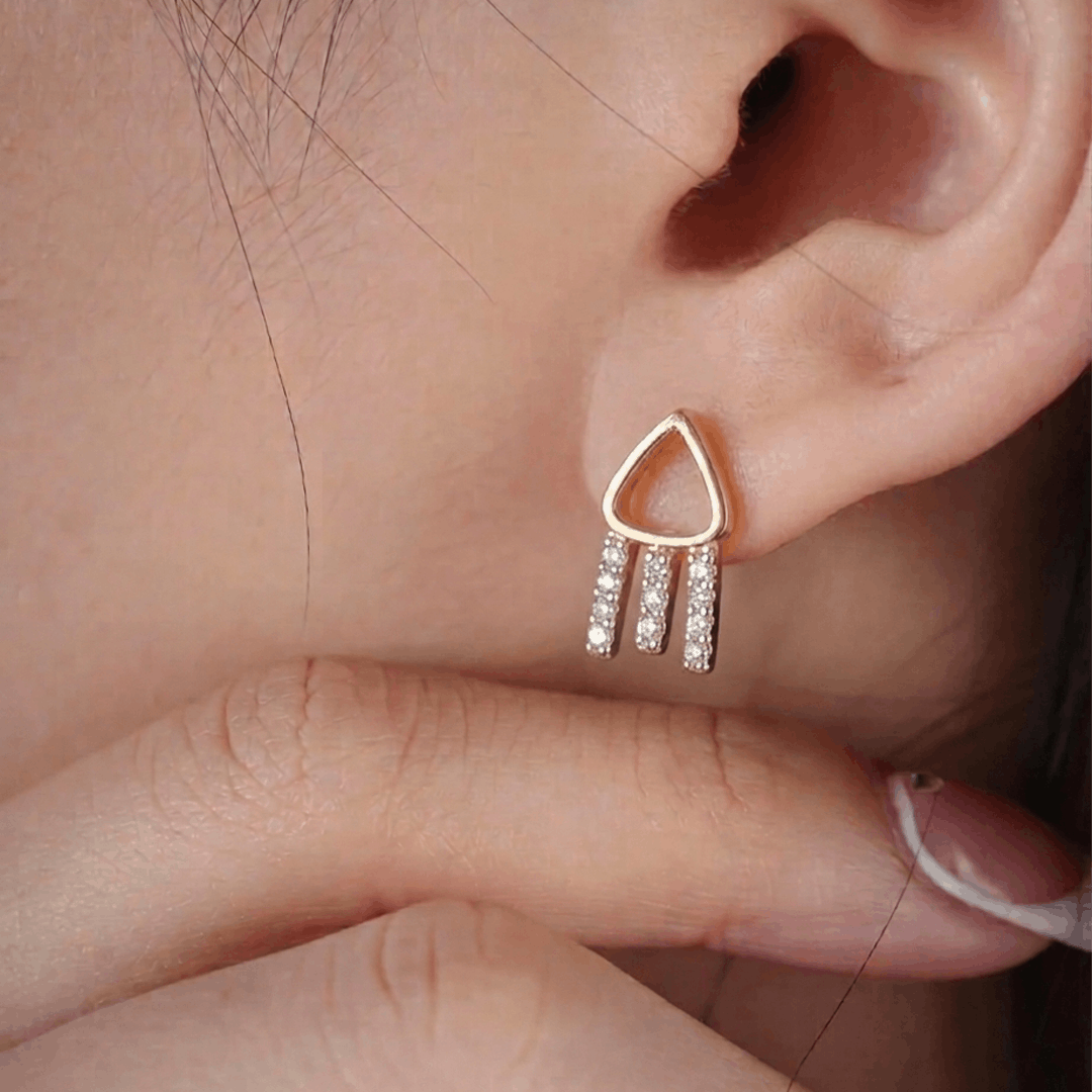 Geometric Open Arrowhead Diamond Stud Earrings in 18K Rose Gold