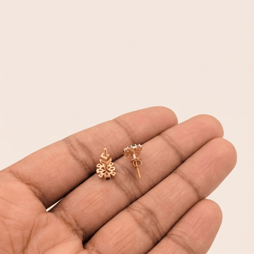 Verdant Floral Bloom 18K Rose Gold Diamond & Green Gem Stud Earrings