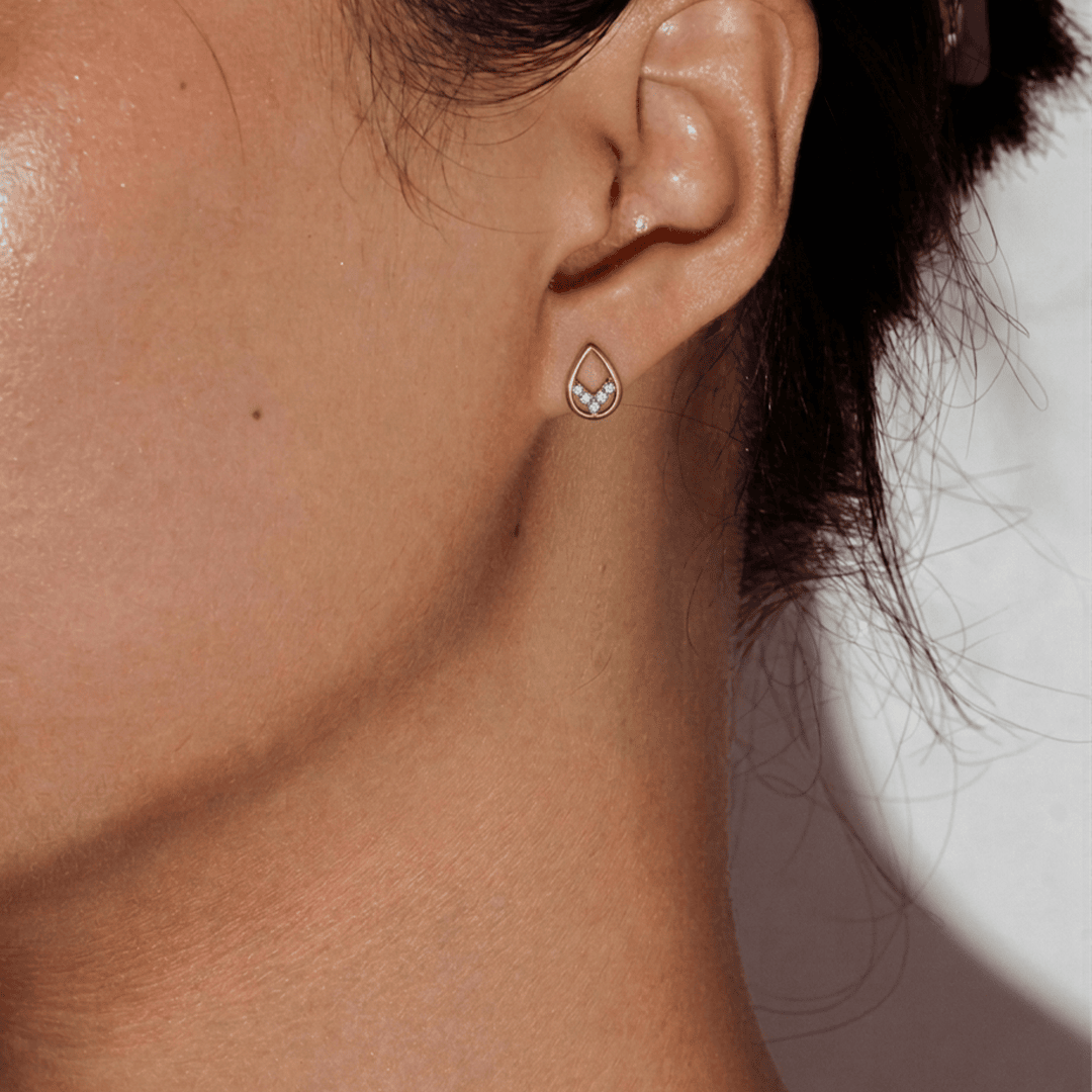 Open Teardrop & Chevron Diamond Stud Earrings in 18K Yellow Gold
