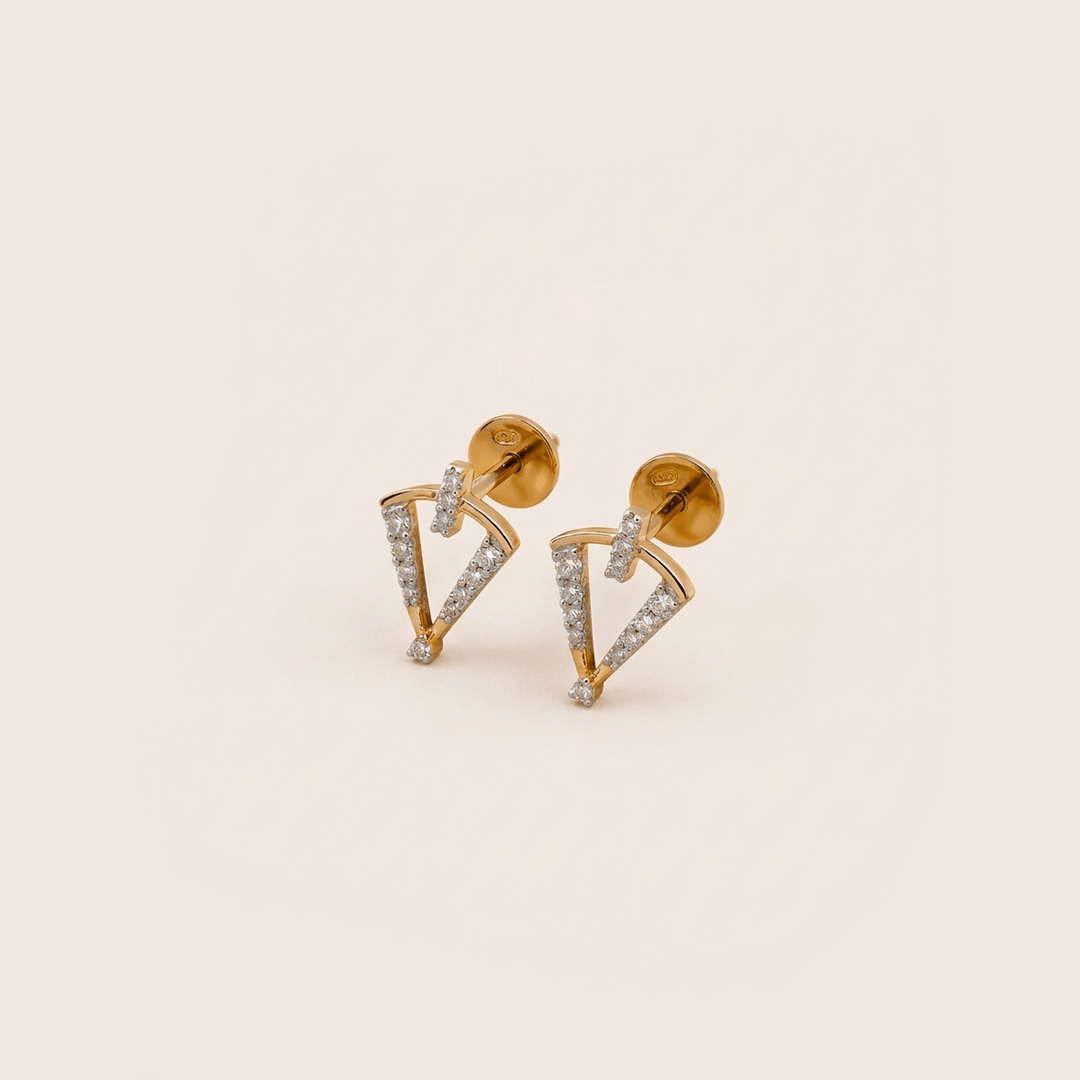 Modern Geometric Chevron Diamond Stud Earrings in 18K Yellow Gold