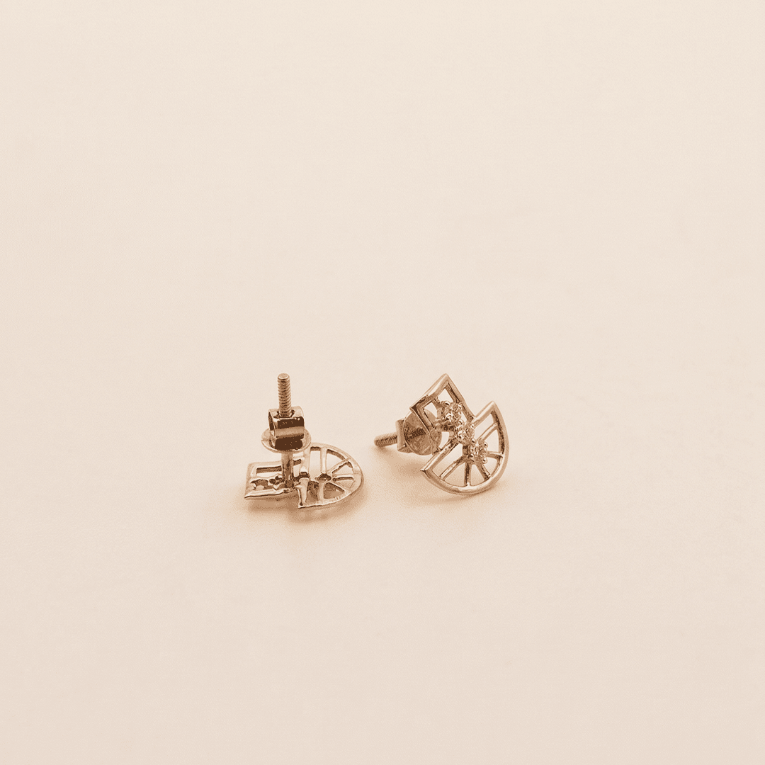 Geometric Art Deco Diamond Stud Earrings in 18K Rose Gold