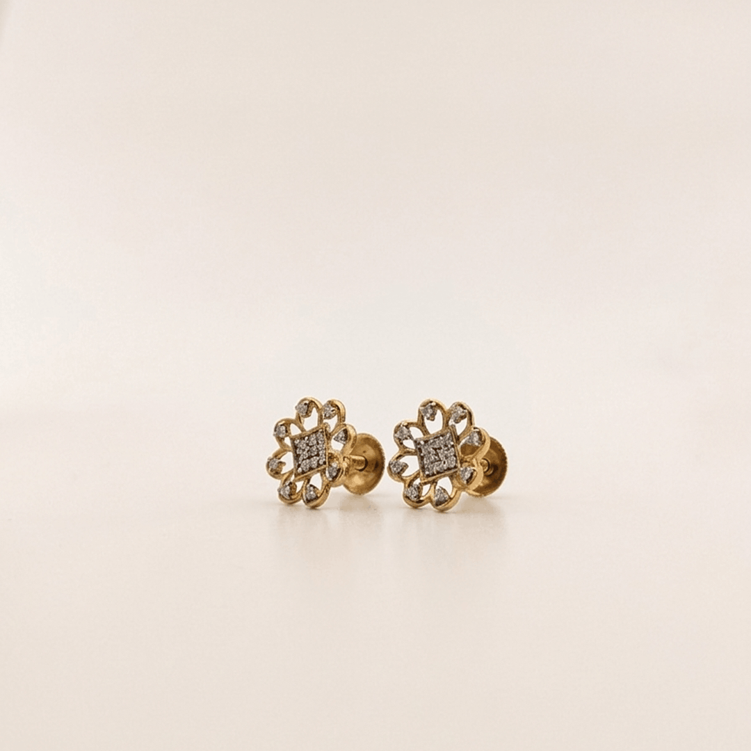 Vintage-Inspired Floral Mandala Diamond Stud Earrings in 18K Yellow Gold