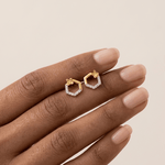 Load image into Gallery viewer, Geometric Bloom 18K Yellow Gold Diamond Hexagon Studs

