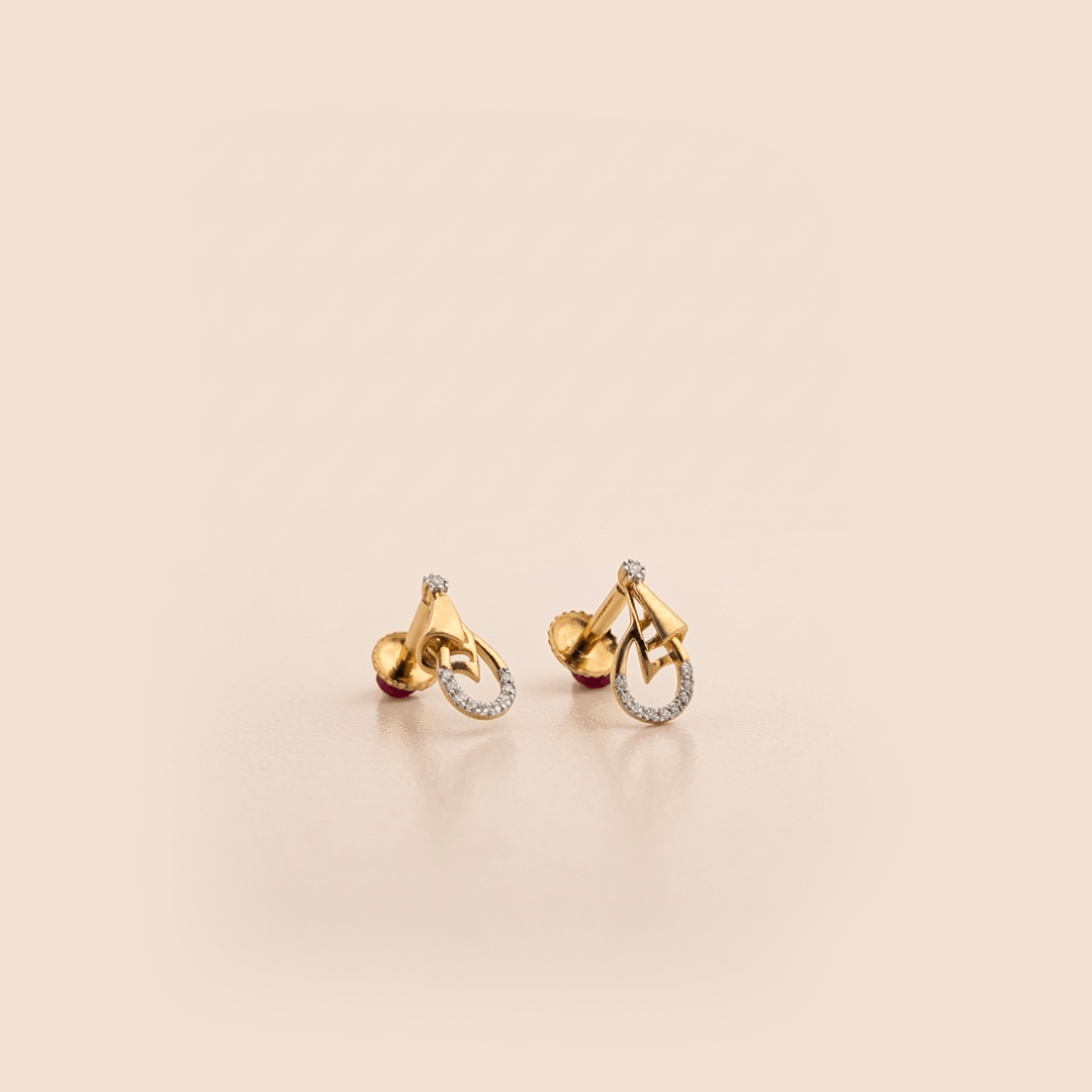 Graceful Ribbon Teardrop 18K Yellow Gold Diamond Stud Earrings