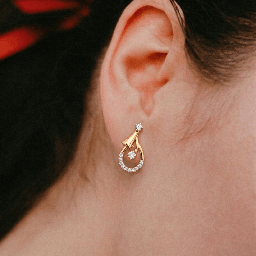 Graceful Ribbon Teardrop 18K Yellow Gold Diamond Stud Earrings