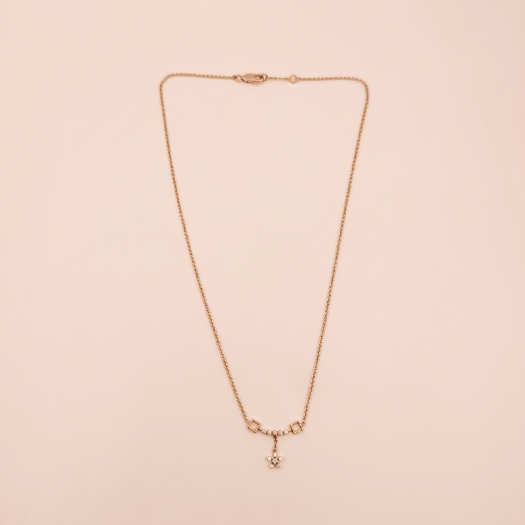 Geometric Floral Drop Diamond Necklace in 18K Rose Gold