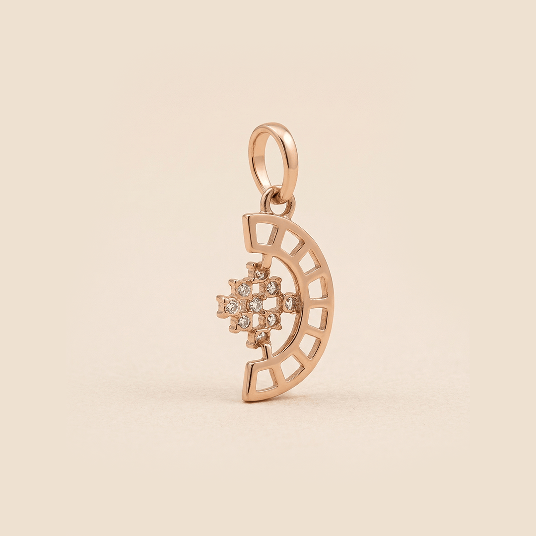 Celestial fan 18k rose gold sculptural diamond pendant