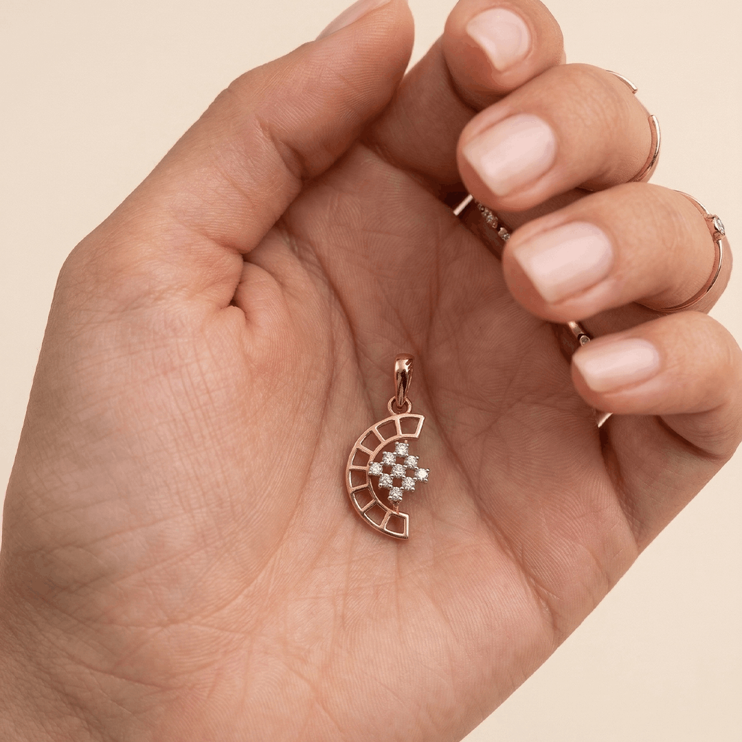 Celestial Fan 18K Rose Gold Sculptural Diamond Pendant